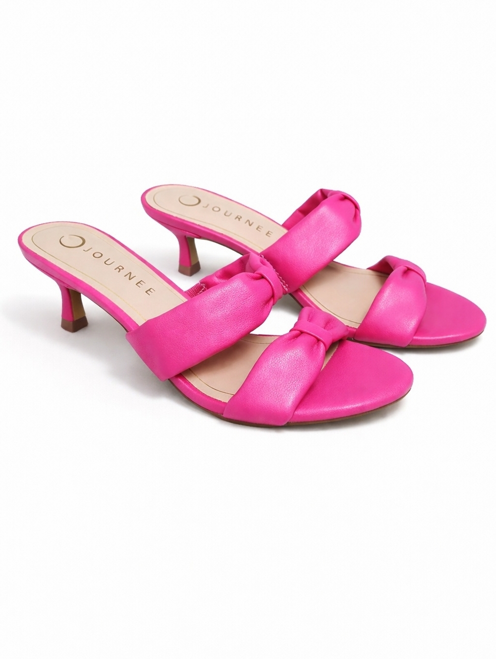 Journee Dyllan Pink Bow Heels Slide Sandals Kitten Heels Size 6.5